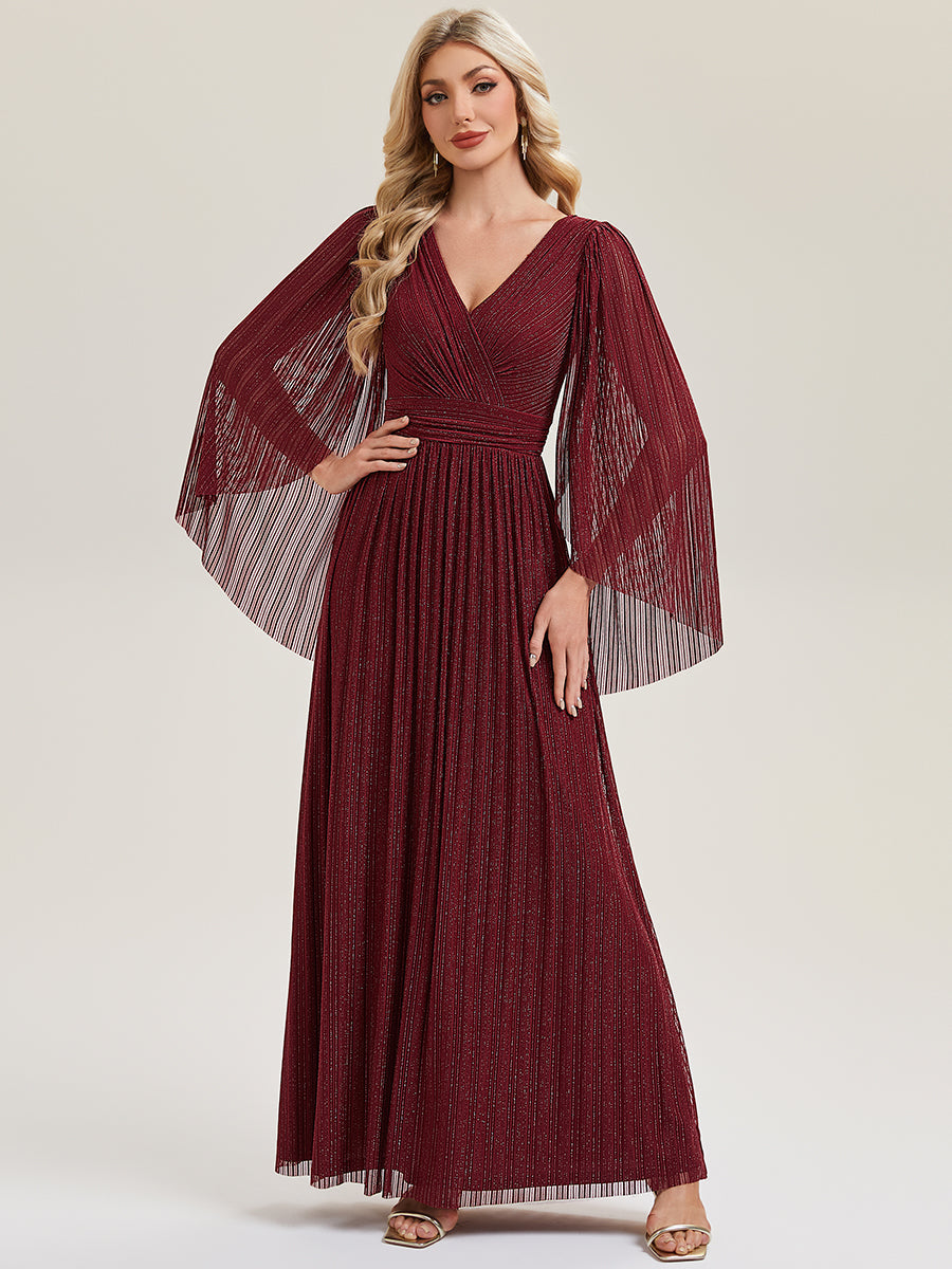 Glittery Empire Waist Batwing Sleeve Mother of the Bride Dress #color_Burgundy
