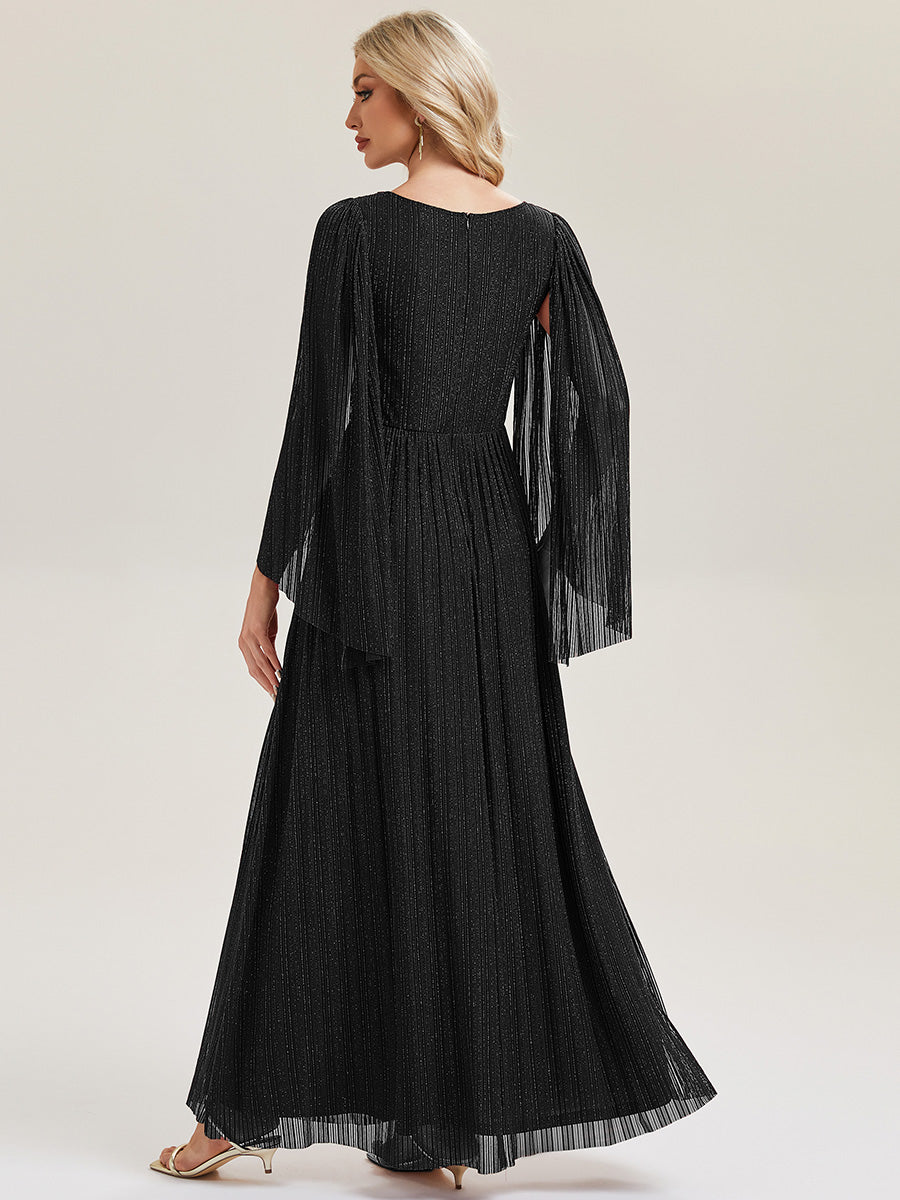 Glittery Empire Waist Batwing Sleeve Mother of the Bride Dress #color_Black