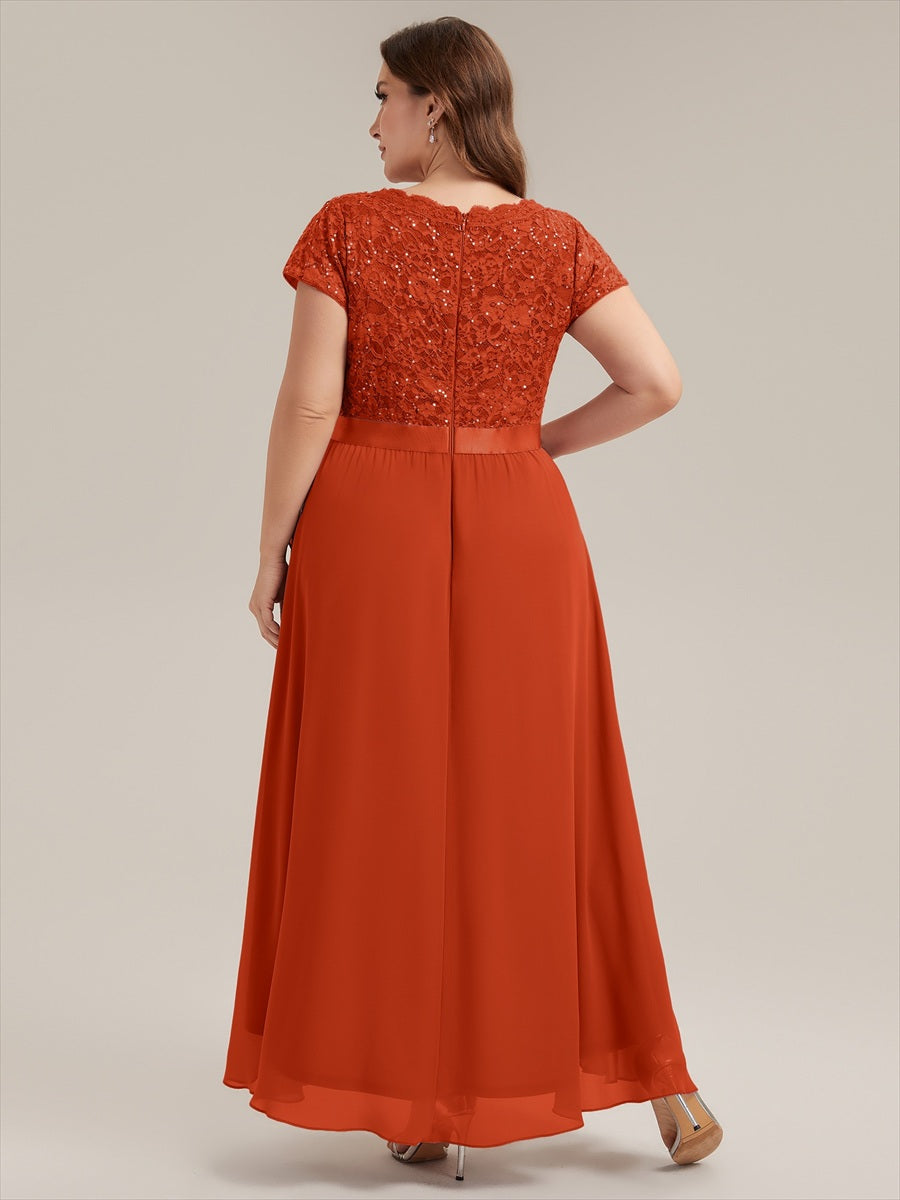 Plus Size Deep V-Neck Chiffon Evening Dress #color_Burnt Orange