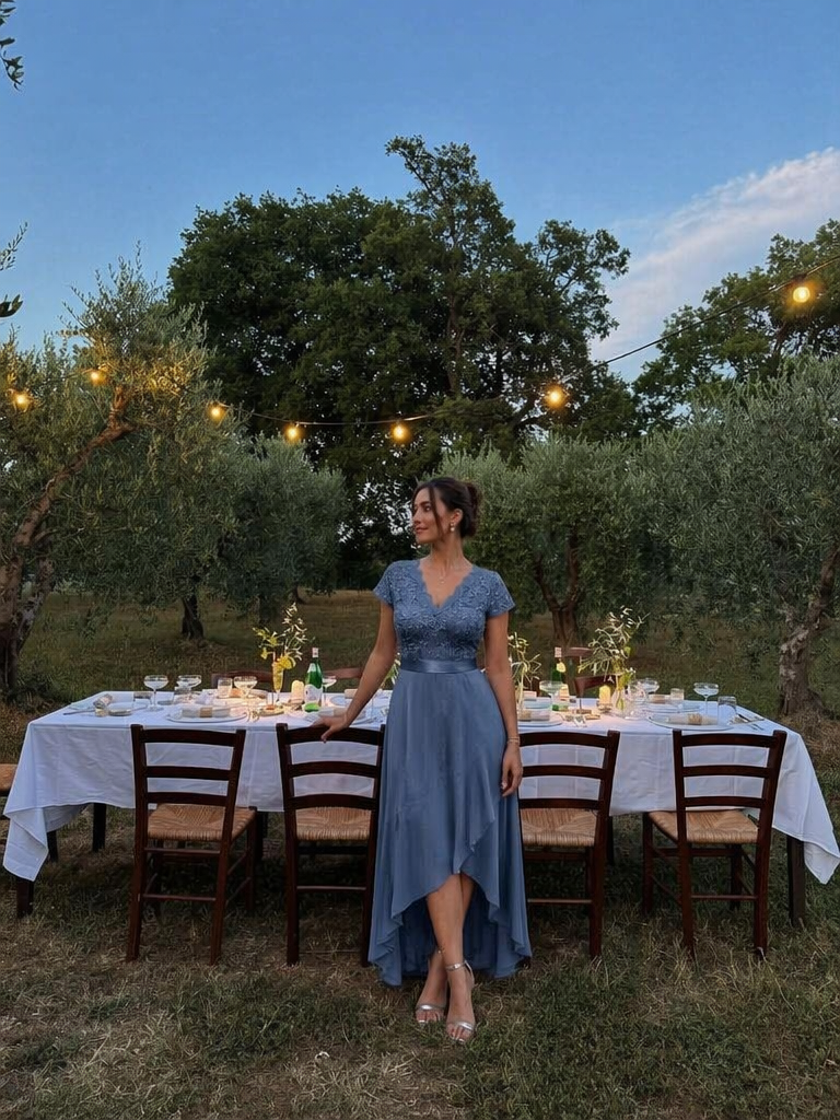 Deep V-Neck Chiffon Cap Sleeve Evening Dress #color_Dusty Blue