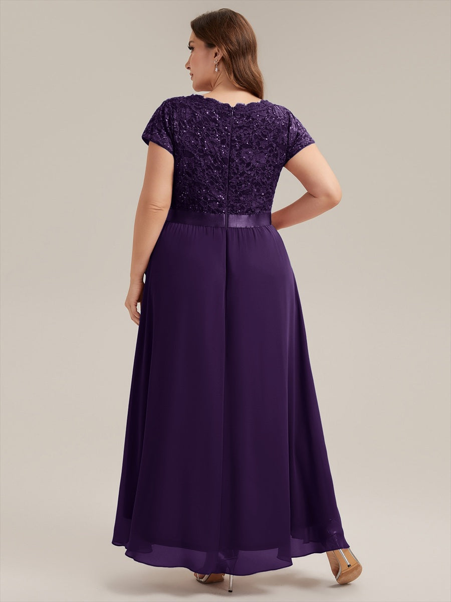 Plus Size Deep V-Neck Chiffon Evening Dress #color_Dark Purple