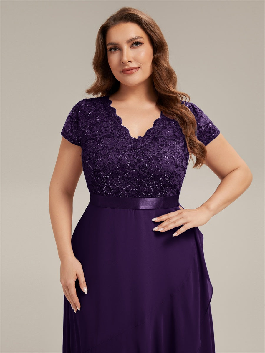 Plus Size Deep V-Neck Chiffon Evening Dress #color_Dark Purple