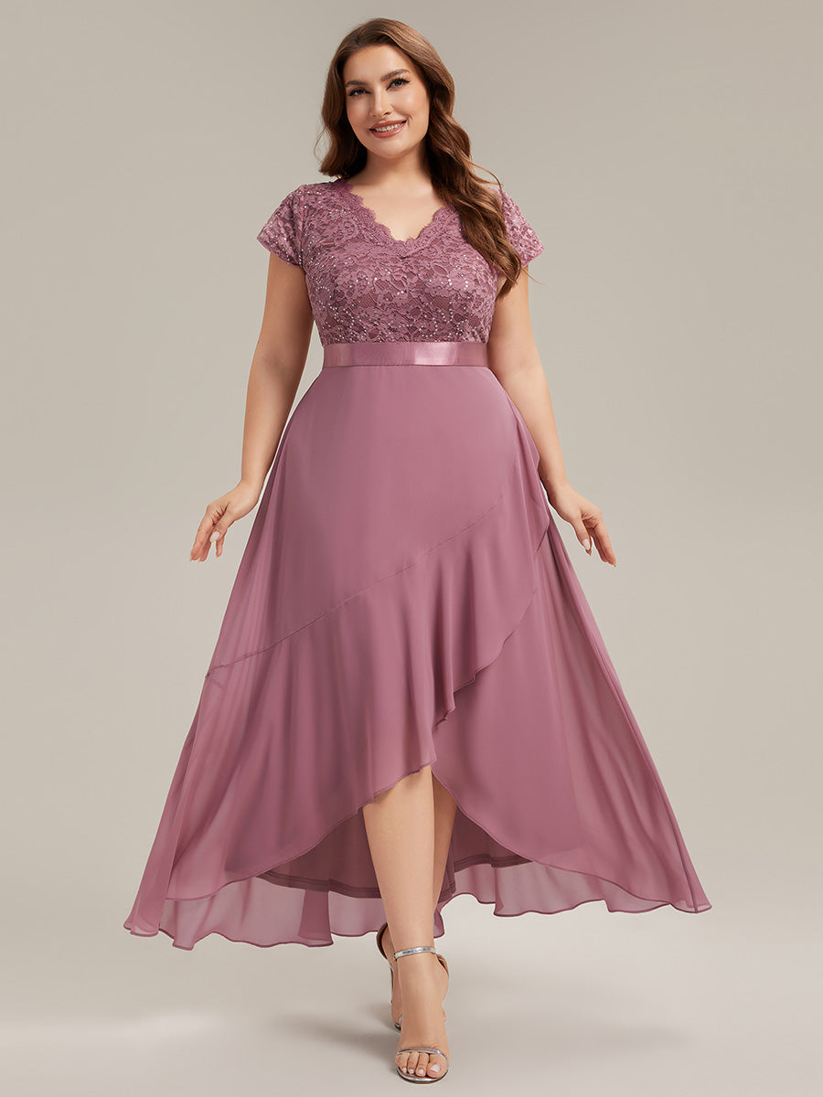 Deep V-Neck Chiffon Cap Sleeve Evening Dress #color_Purple Orchid