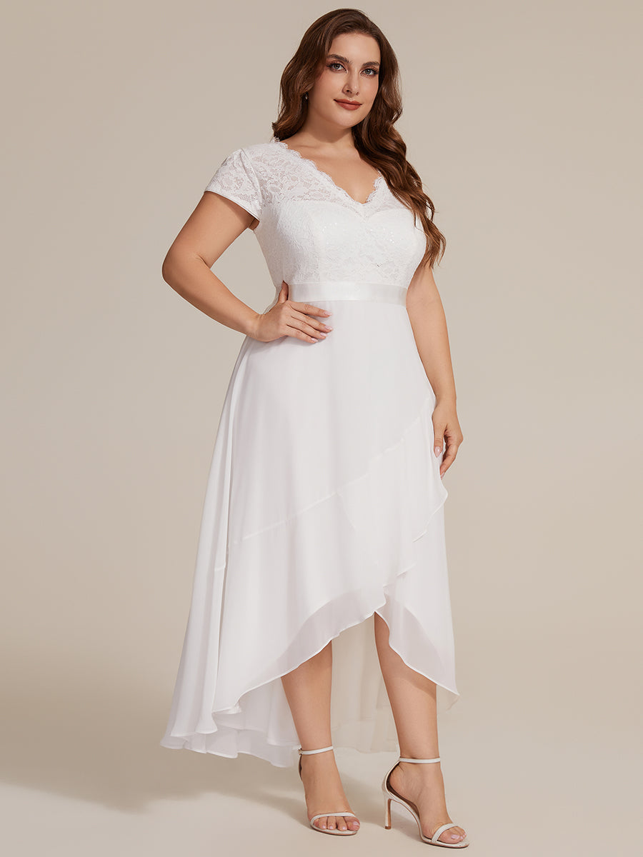 Plus Size Deep V-Neck Chiffon Evening Dress #color_White