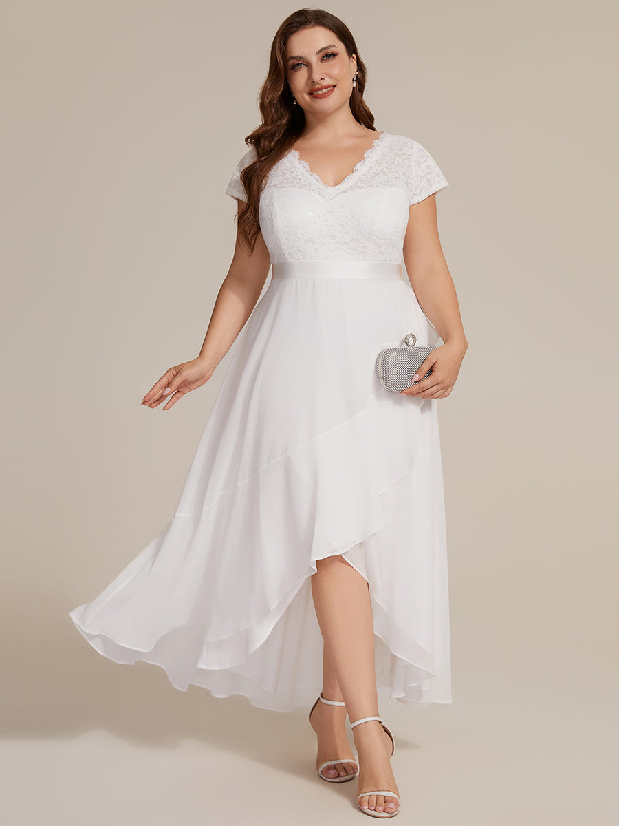 Plus Size Deep V-Neck Chiffon Evening Dress #color_White