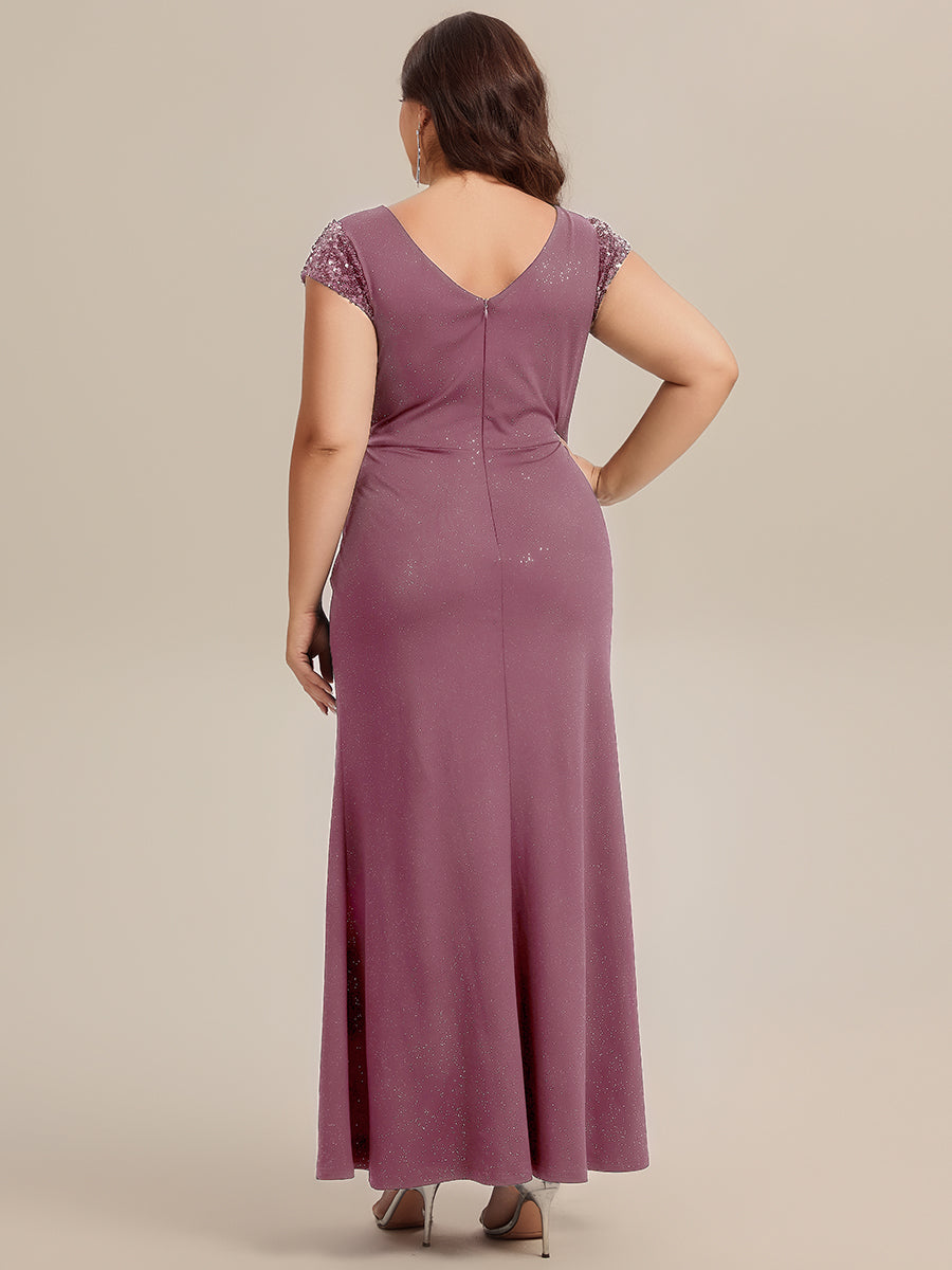 Knotted Knit Cap Sleeve Maxi Glitter Evening Dress #color_Purple Orchid