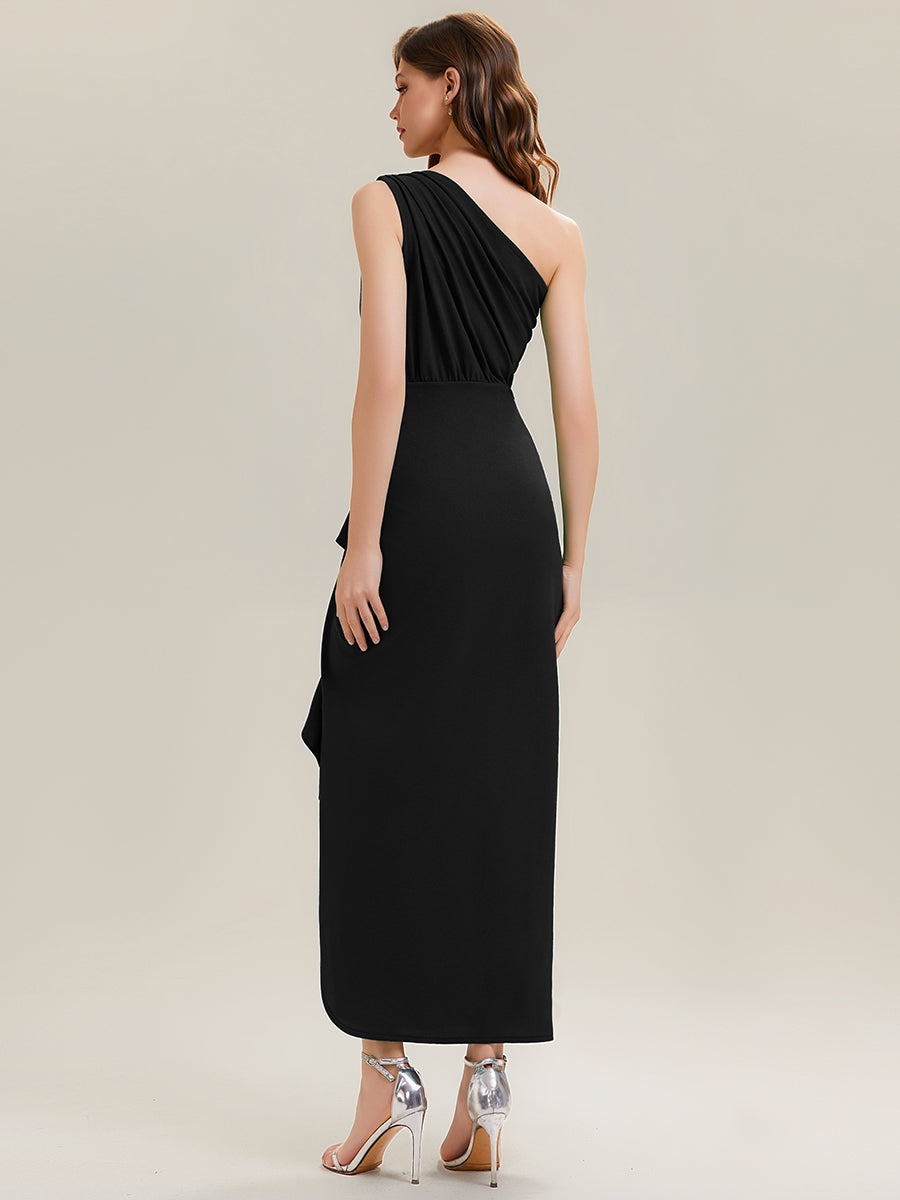 Thigh-High Slit Knit Sleeveless Evening Dress #color_Black