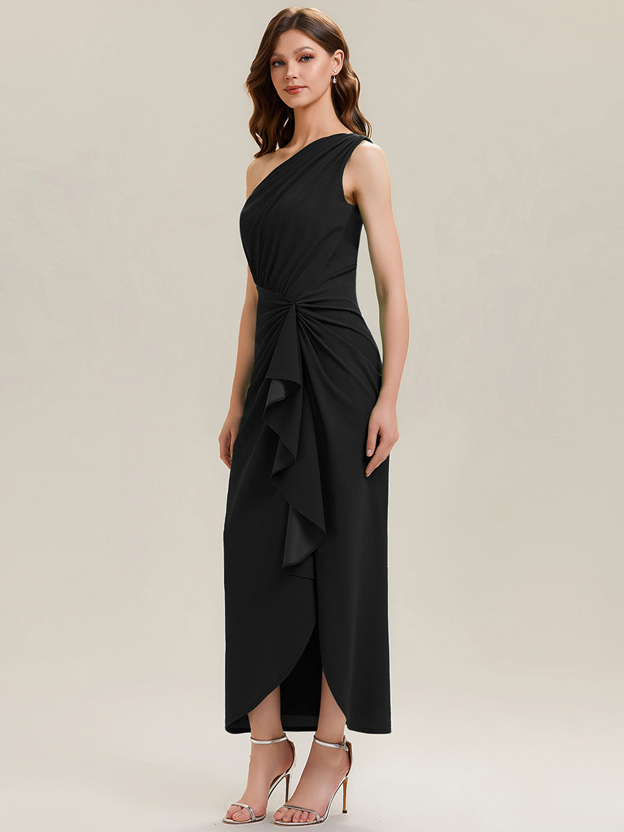Thigh-High Slit Knit Sleeveless Evening Dress #color_Black