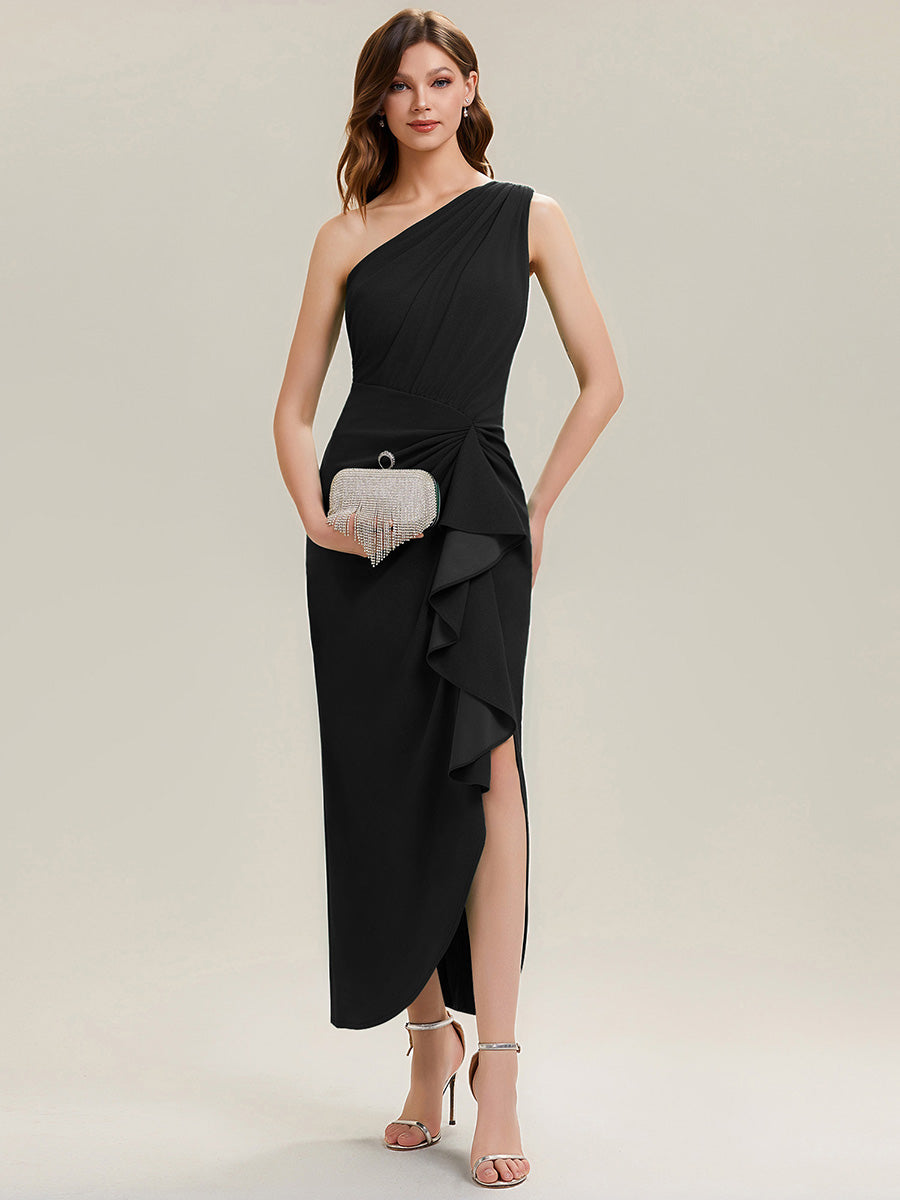 Thigh-High Slit Knit Sleeveless Evening Dress #color_Black
