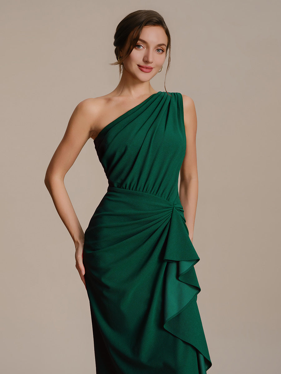 Thigh-High Slit Knit Sleeveless Evening Dress #color_Dark Green