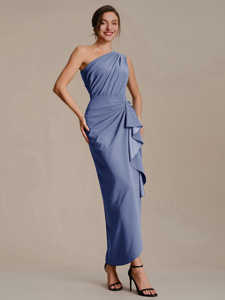 Thigh-High Slit Knit Sleeveless Evening Dress #color_Dusty Blue