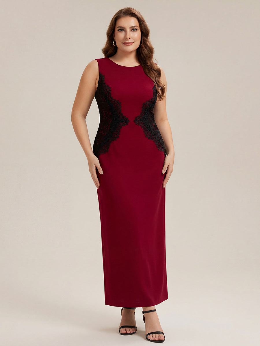 Waist Cut-Out Knit Sleeveless Evening Dress #color_Dark Red