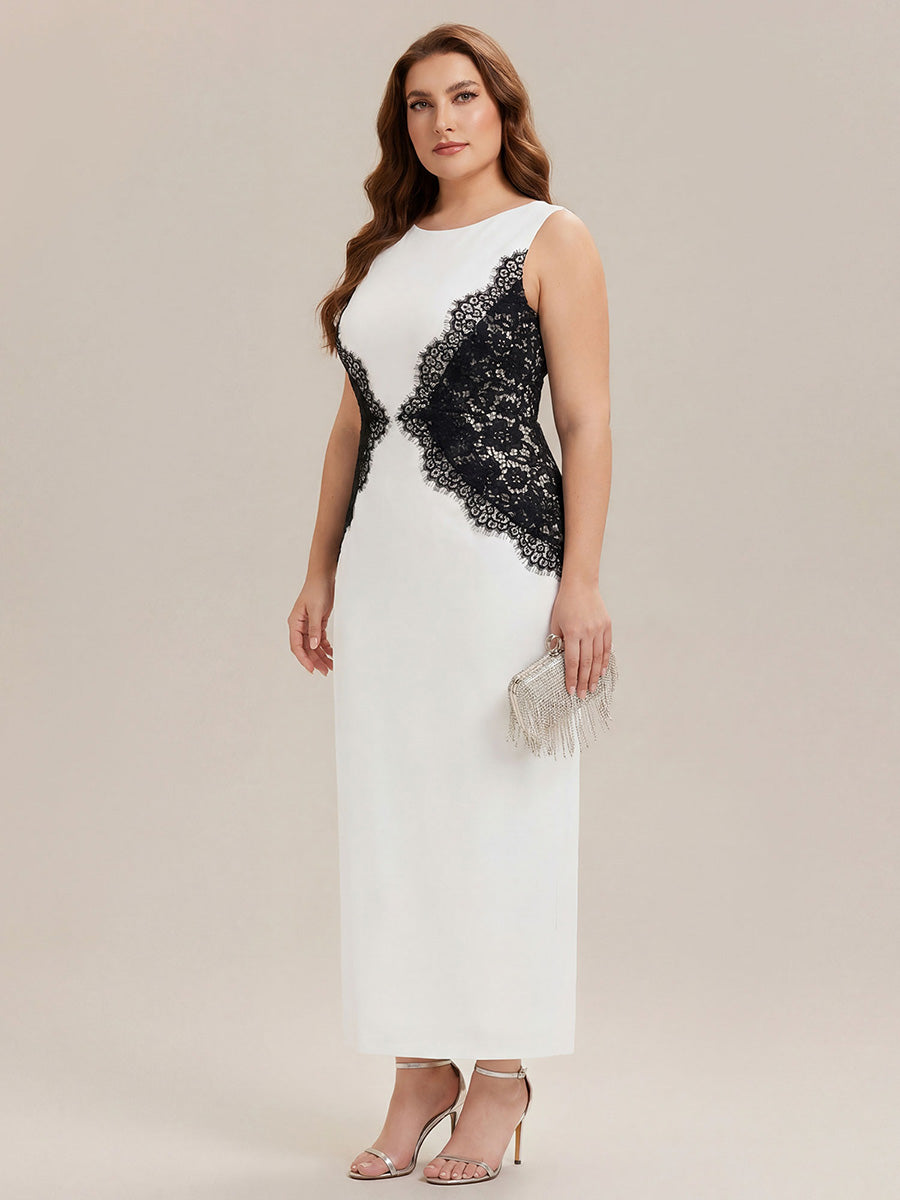 Waist Cut-Out Knit Sleeveless Evening Dress #color_Ivory-Black