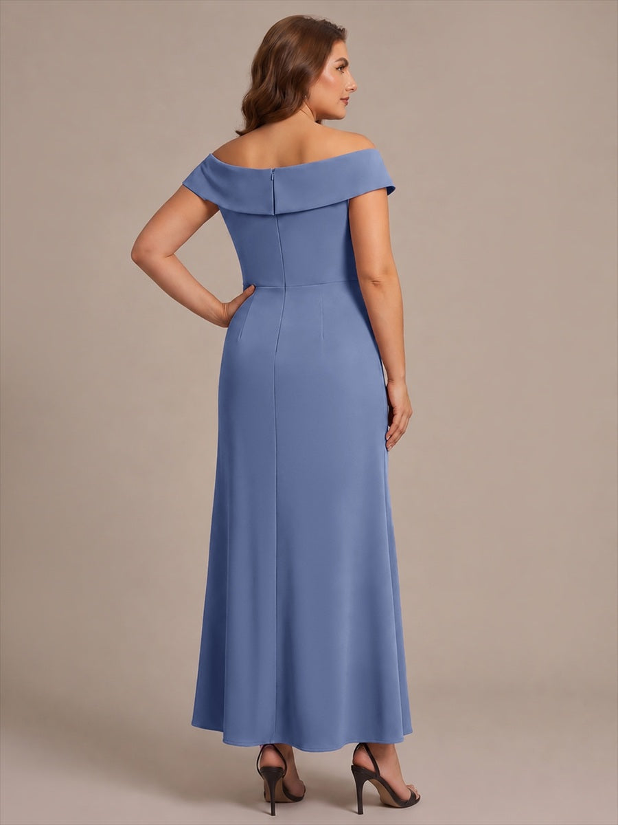 Ruffle Crepe Cap Sleeve Evening Dress #color_Dusty Blue