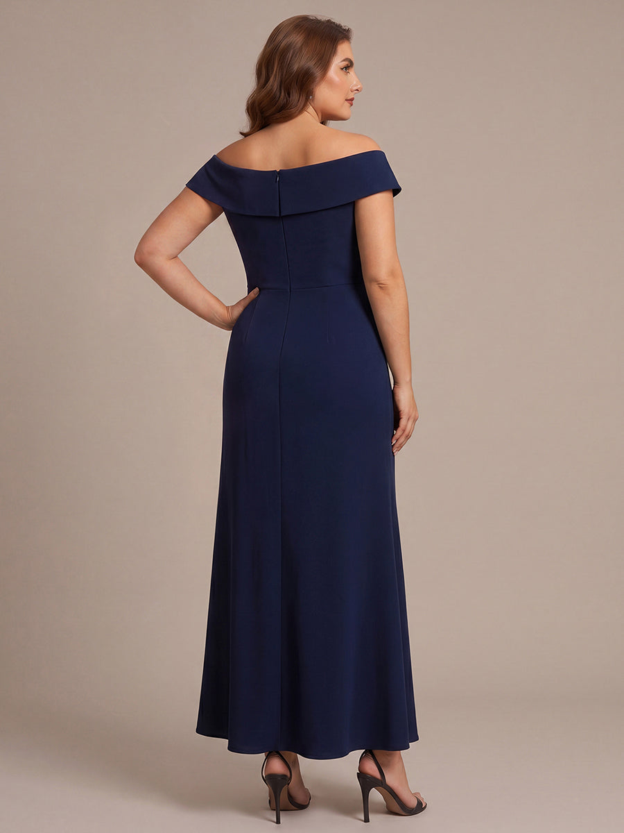 Ruffle Crepe Cap Sleeve Evening Dress #color_Navy Blue