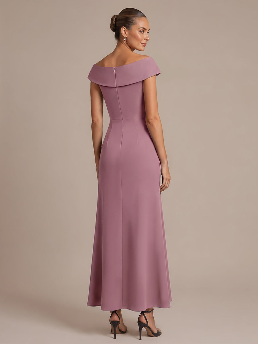Ruffle Crepe Cap Sleeve Evening Dress #color_Purple Orchid