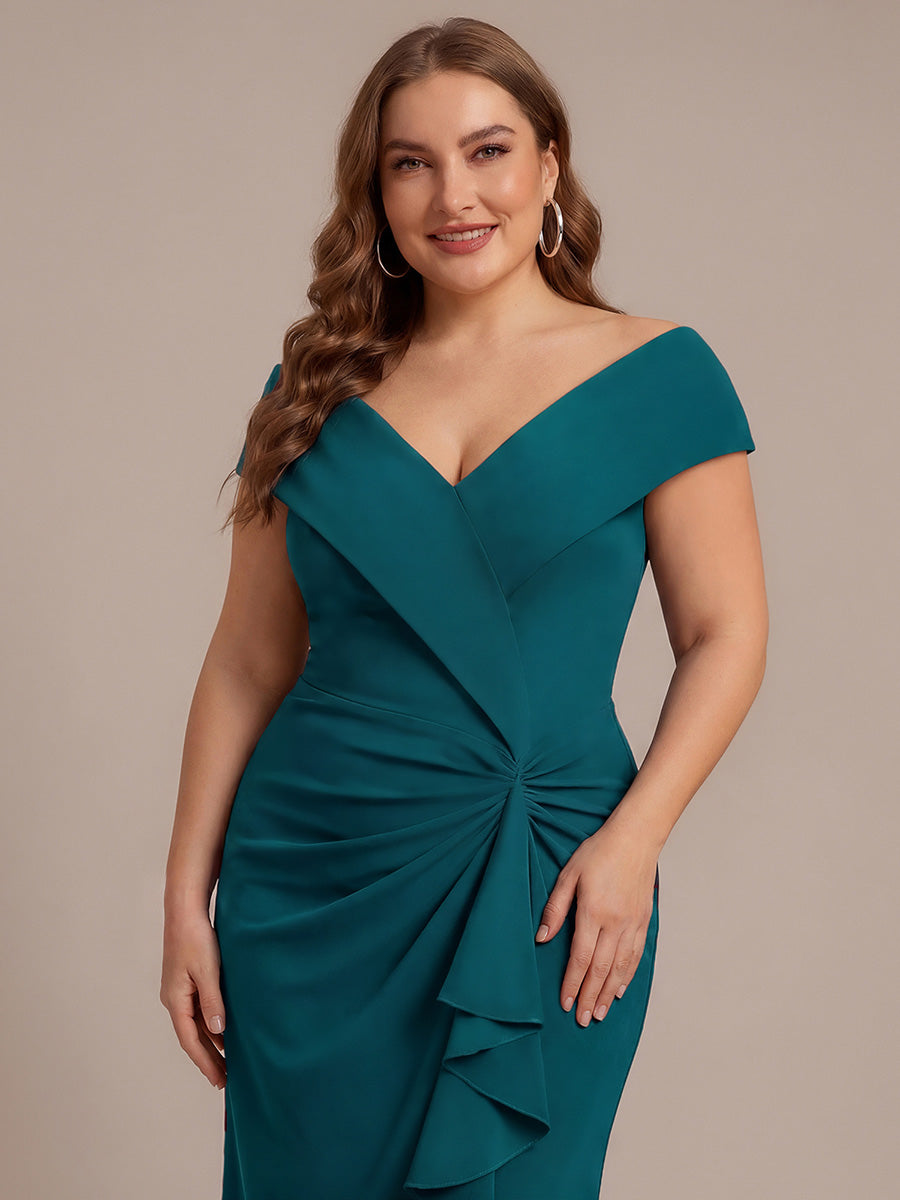 Plus Size Slit Crepe Evening Dress #color_Teal Blue
