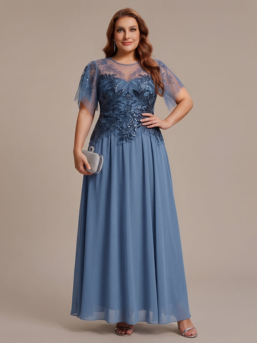 Embroidered Sequin Ruffle Sleeve Black Tie Evening Dress #color_Dusty Blue