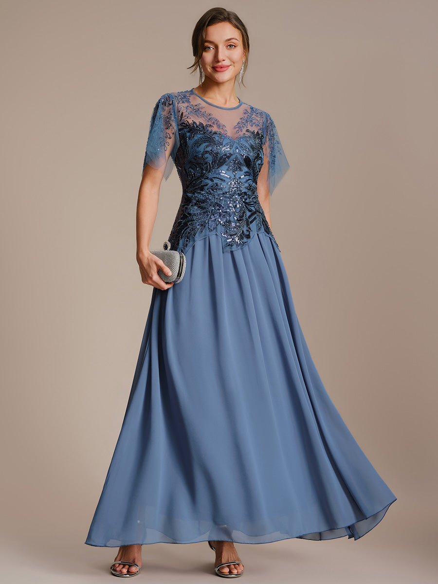 Embroidered Sequin Ruffle Sleeve Black Tie Evening Dress #color_Dusty Blue
