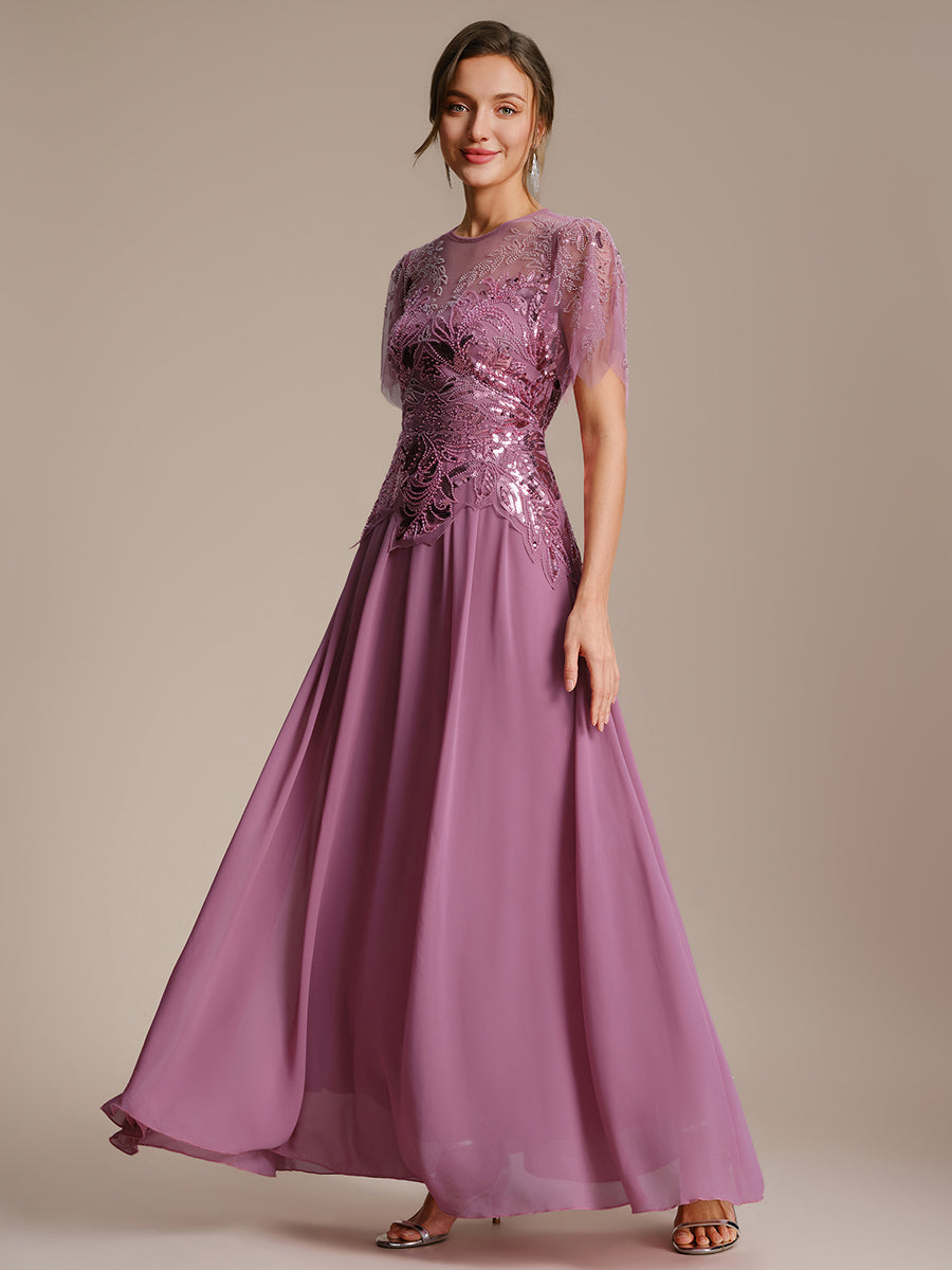 Embroidered Sequin Ruffle Sleeve Black Tie Evening Dress #color_Purple Orchid