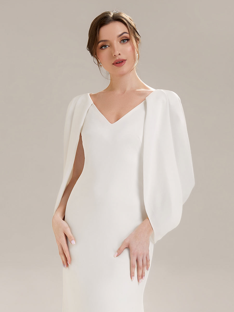 Tie-Front Knit Cape Sleeve Evening Dress #color_White