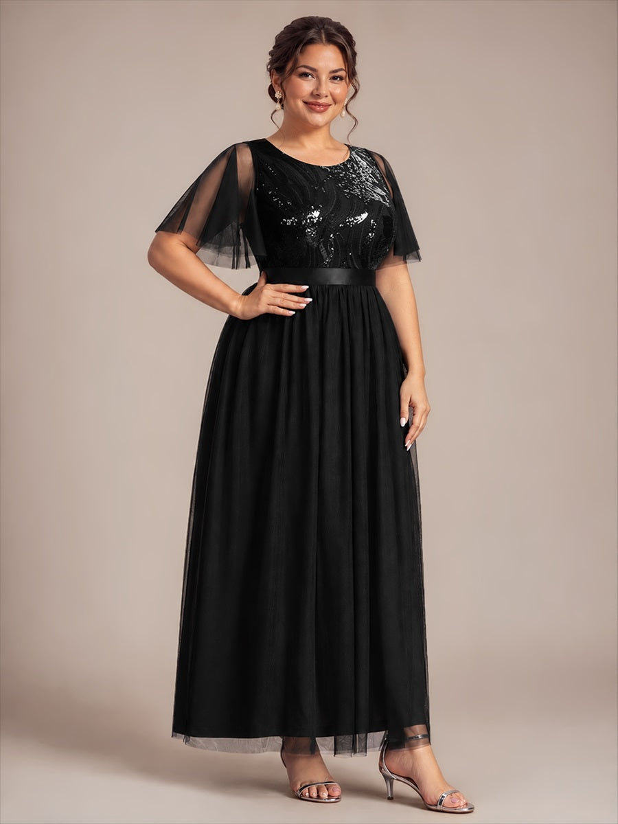 Plus Size Sequin See-Through Tulle Evening Dress #color_Black
