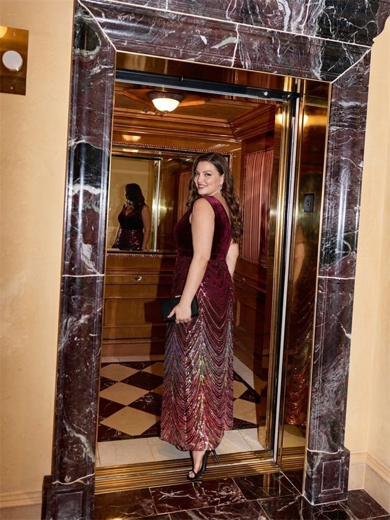 Sequins Sleeveless Mermaid Evening Dress #color_Burgundy