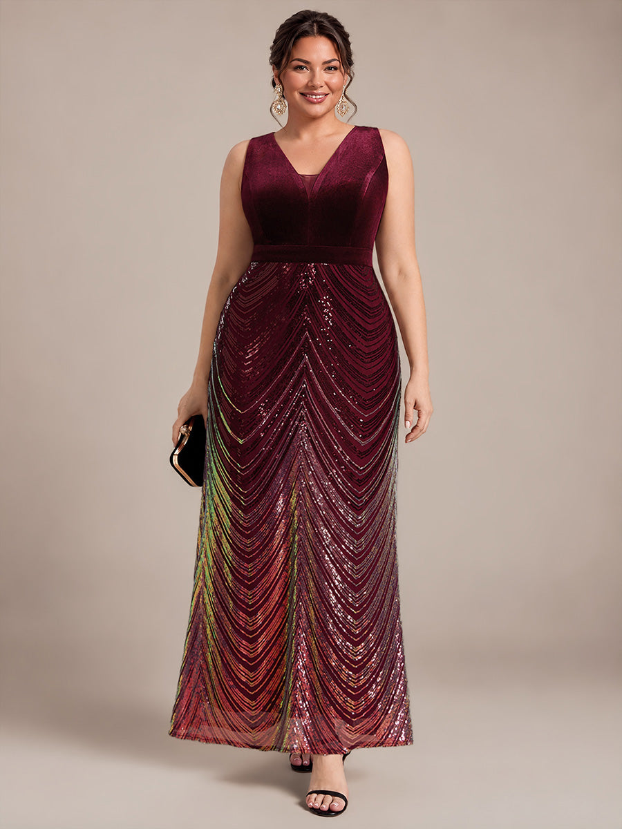 Sequins Sleeveless Mermaid Evening Dress #color_Burgundy