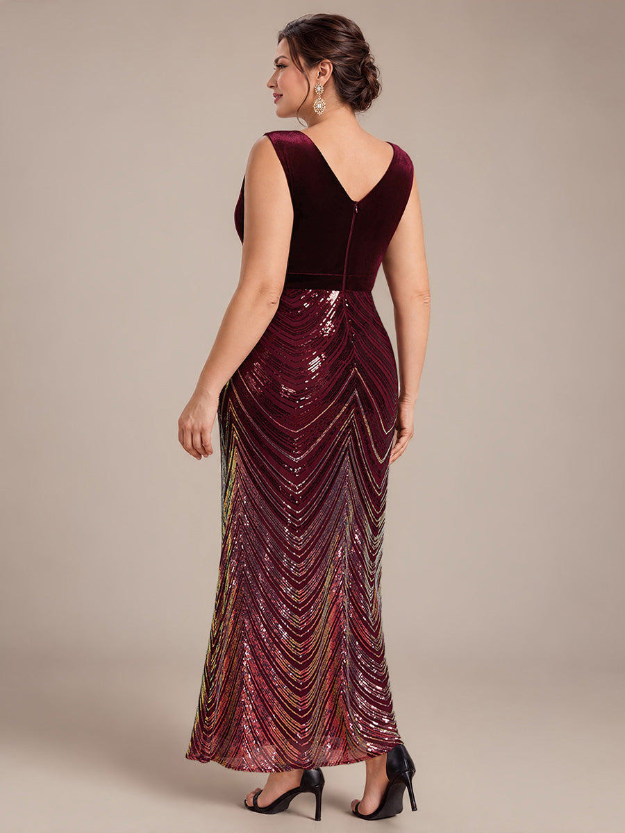 Sequins Sleeveless Mermaid Evening Dress #color_Burgundy