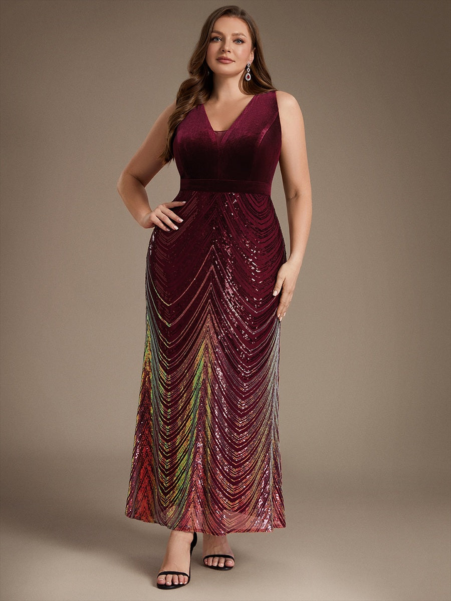 Sequins Sleeveless Mermaid Evening Dress #color_Burgundy