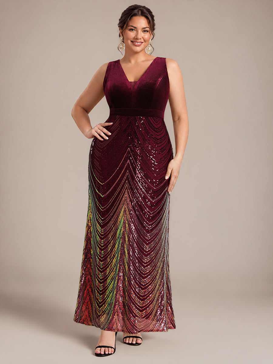 Plus Size Sequins Sleeveless Mermaid Formal Dress #color_Burgundy