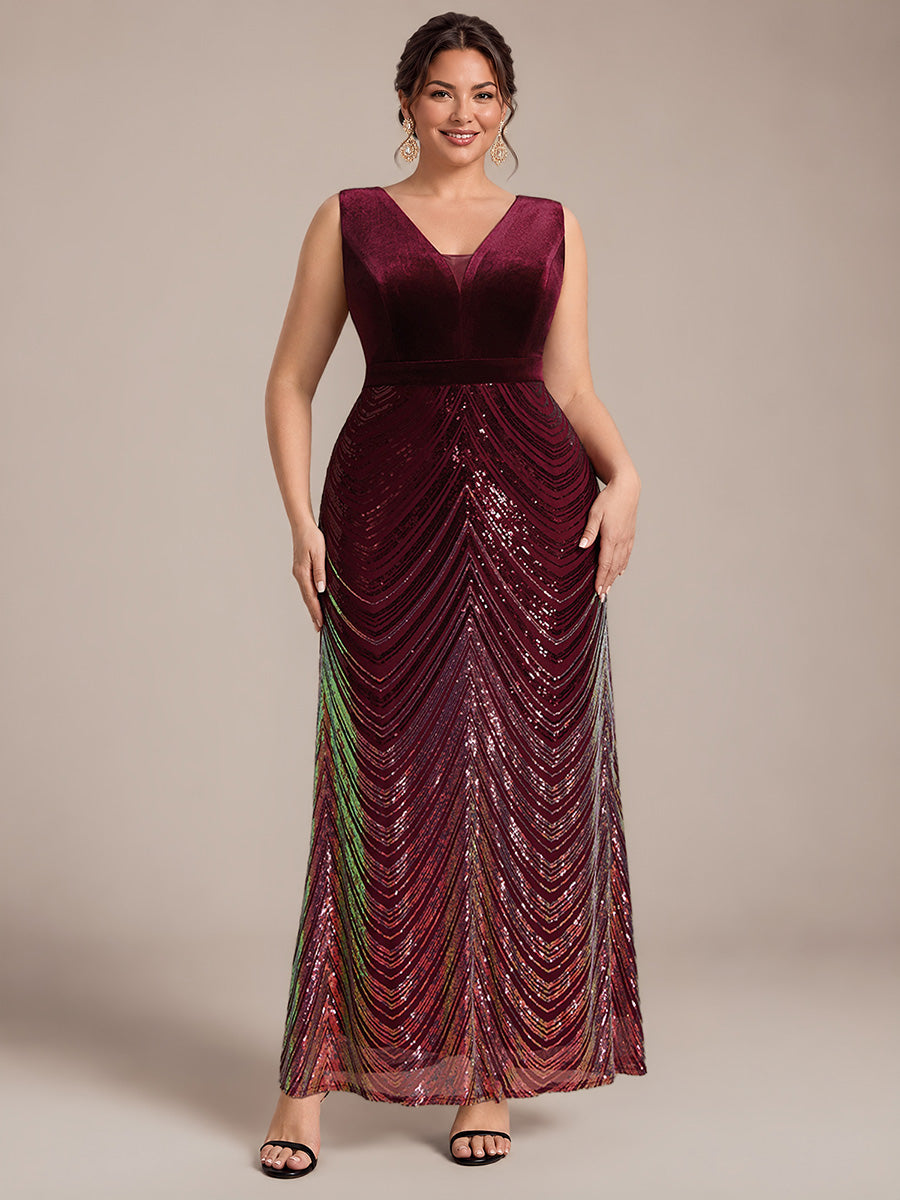 Plus Size Sequins Sleeveless Mermaid Formal Dress #color_Burgundy