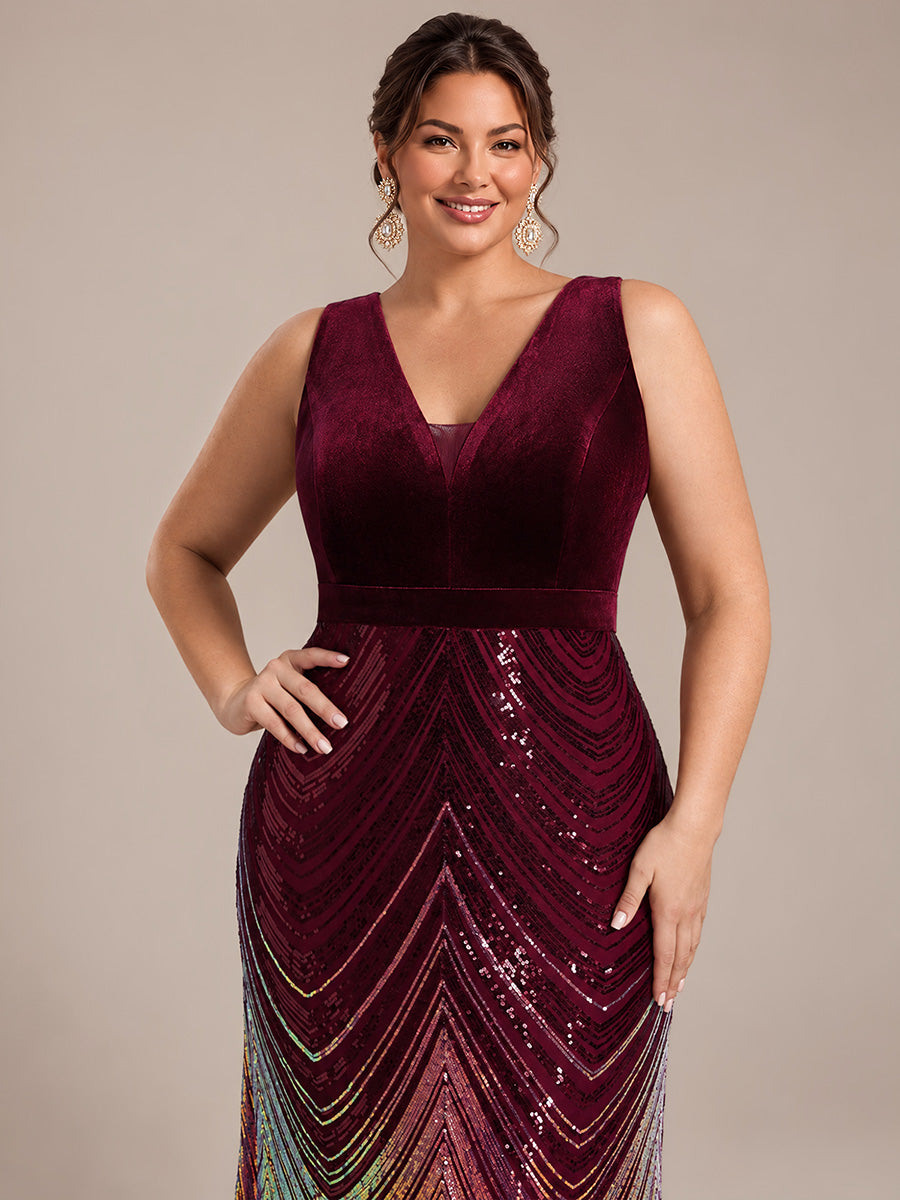 Sequins Sleeveless Mermaid Evening Dress #color_Burgundy