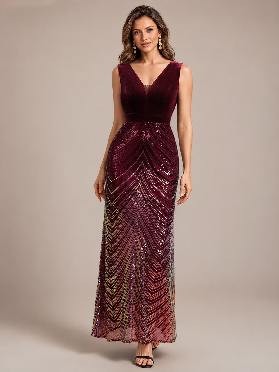 Sequins Sleeveless Mermaid Evening Dress #color_Burgundy