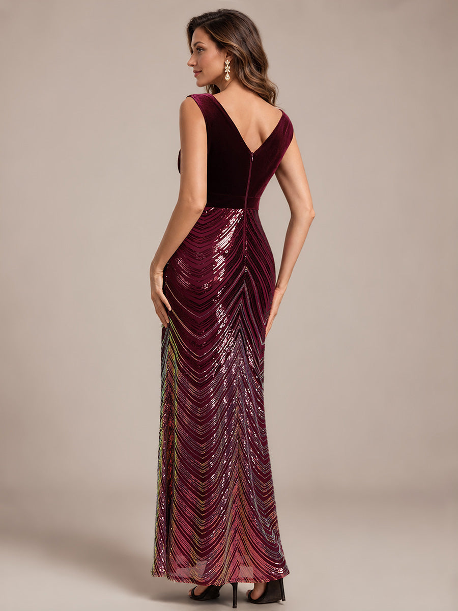 Sequins Sleeveless Mermaid Evening Dress #color_Burgundy