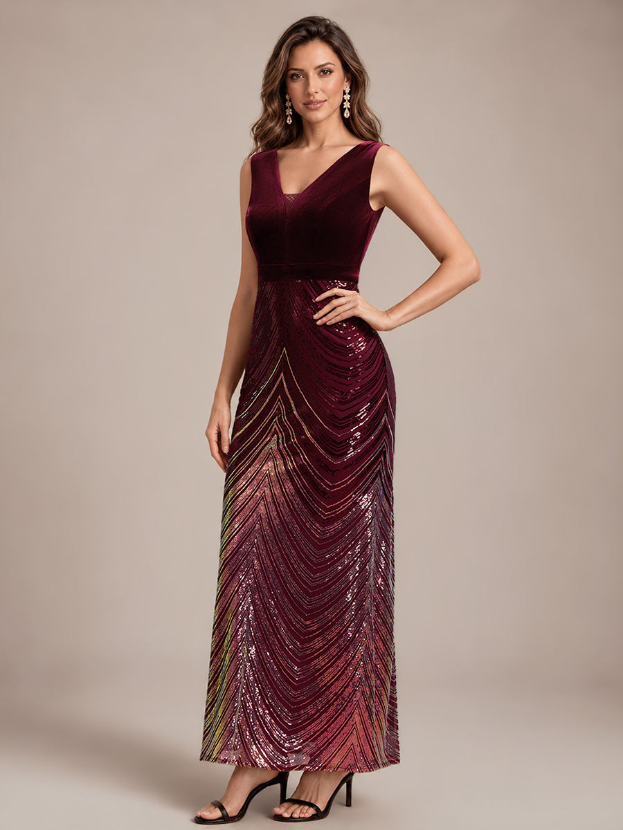 Sequins Sleeveless Mermaid Evening Dress #color_Burgundy