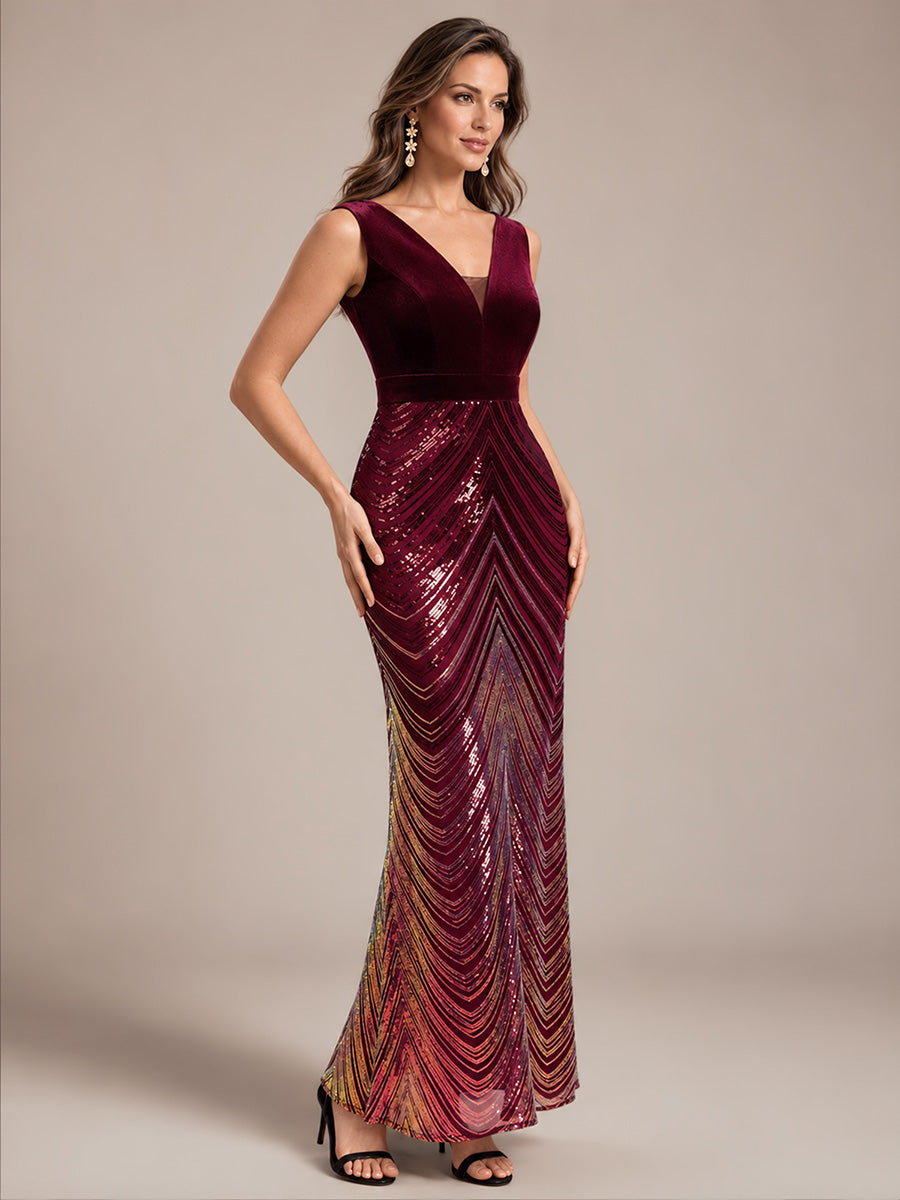 Sequins Sleeveless Mermaid Evening Dress #color_Burgundy