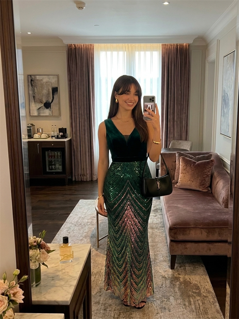 Sequins Sleeveless Mermaid Evening Dress #color_Dark Green