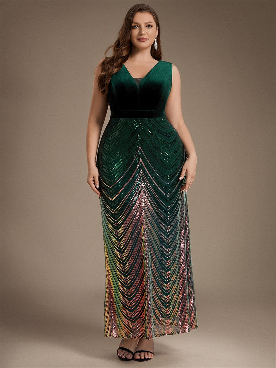 Sequins Sleeveless Mermaid Evening Dress #color_Dark Green