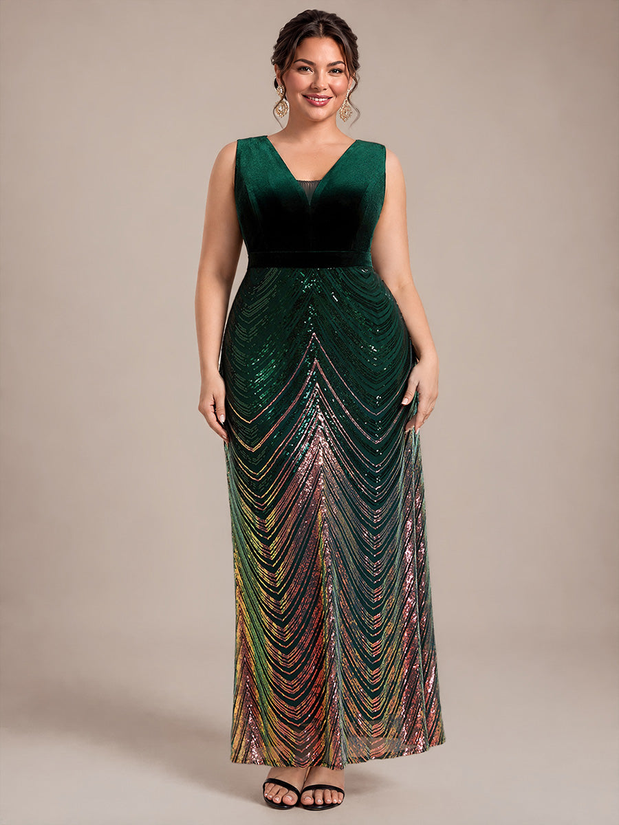 Sequins Sleeveless Mermaid Evening Dress #color_Dark Green