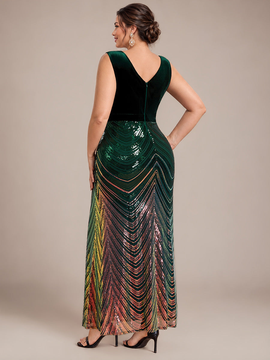 Plus Size Sequins Sleeveless Mermaid Formal Dress #color_Dark Green