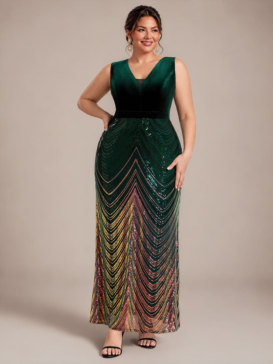 Sequins Sleeveless Mermaid Evening Dress #color_Dark Green