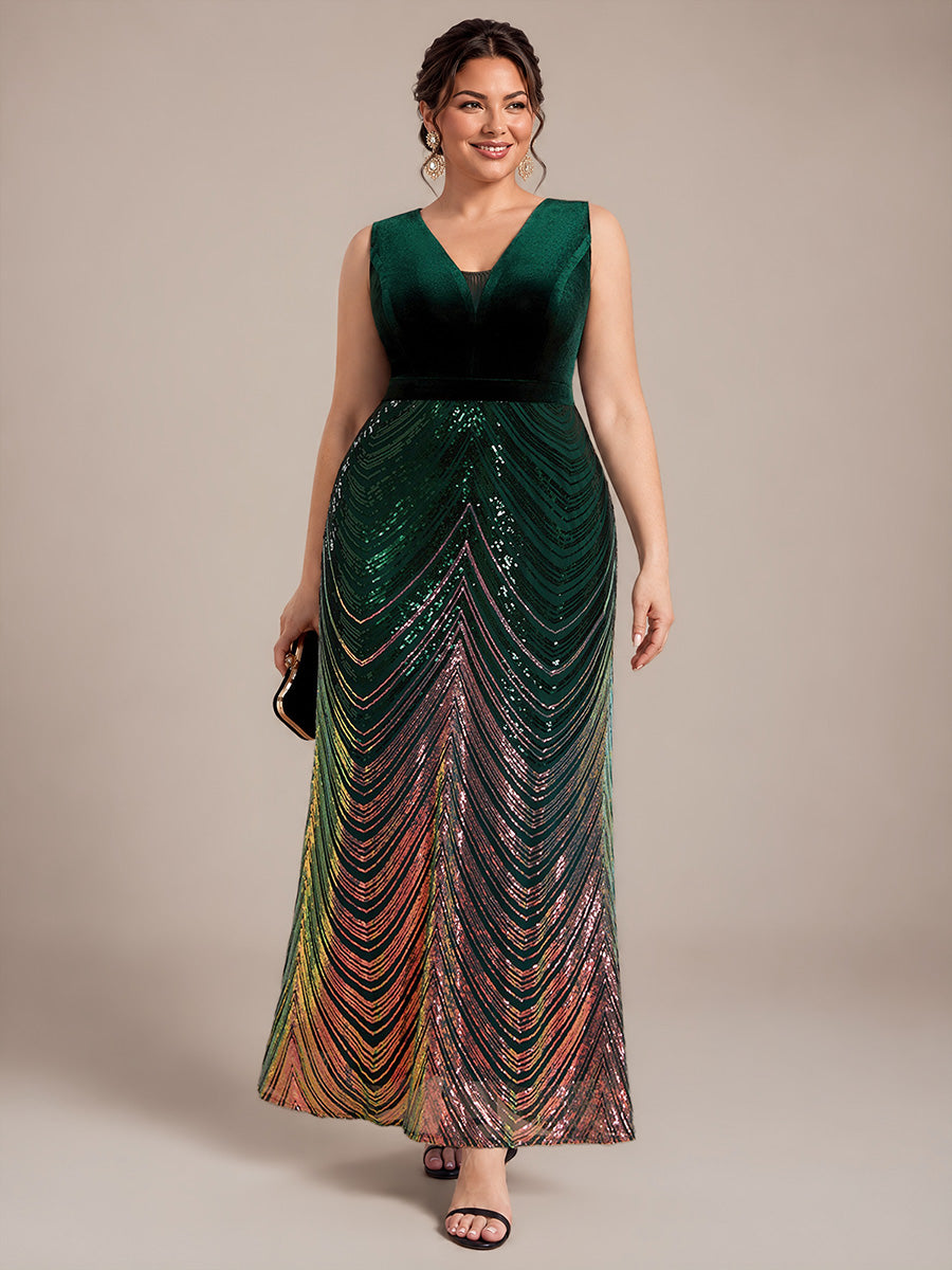 Sequins Sleeveless Mermaid Evening Dress #color_Dark Green