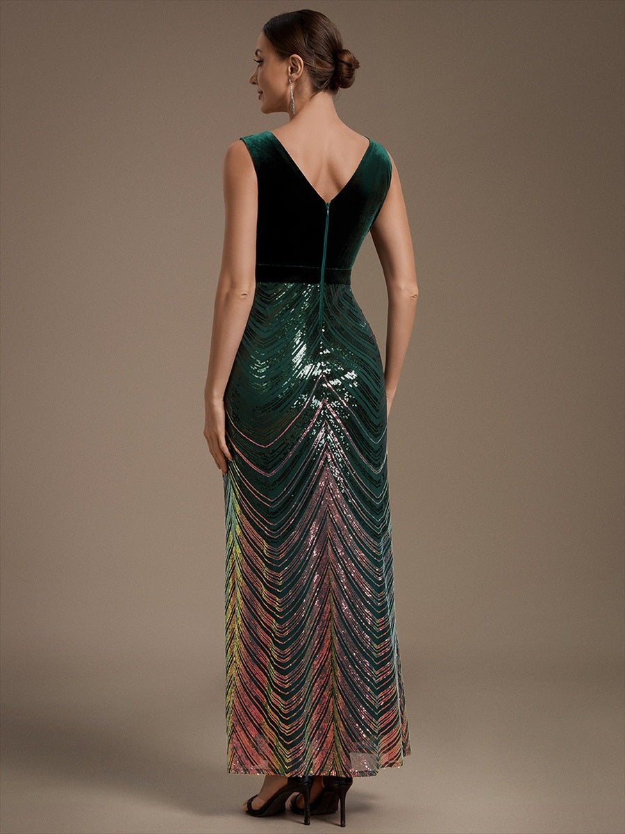 Sequins Sleeveless Mermaid Evening Dress #color_Dark Green