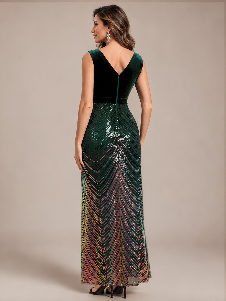 Sequins Sleeveless Mermaid Evening Dress #color_Dark Green