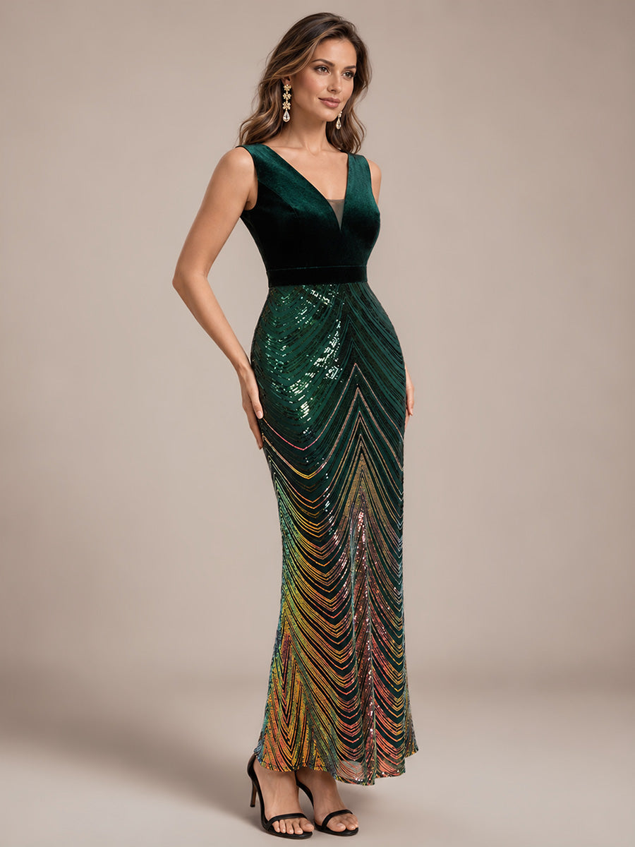 Sequins Sleeveless Mermaid Evening Dress #color_Dark Green
