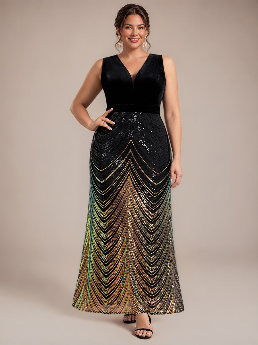 Sequins Sleeveless Mermaid Evening Dress #color_Midnight Black&Gold