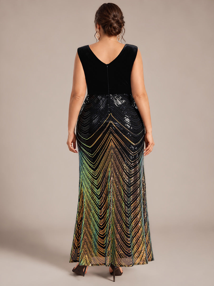 Sequins Sleeveless Mermaid Evening Dress #color_Midnight Black&Gold