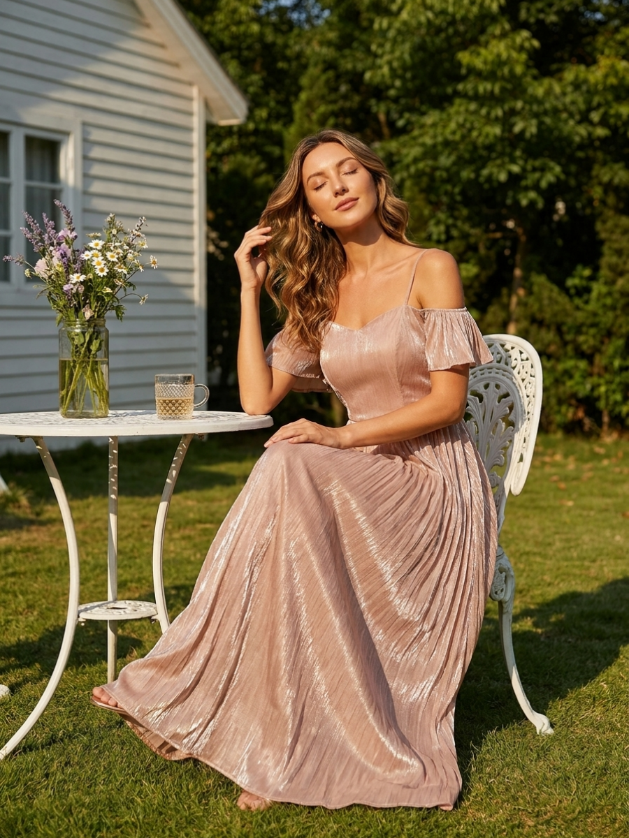 Sea-island Off the Shoulder A-Line Evening Dress #color_Dusty Rose