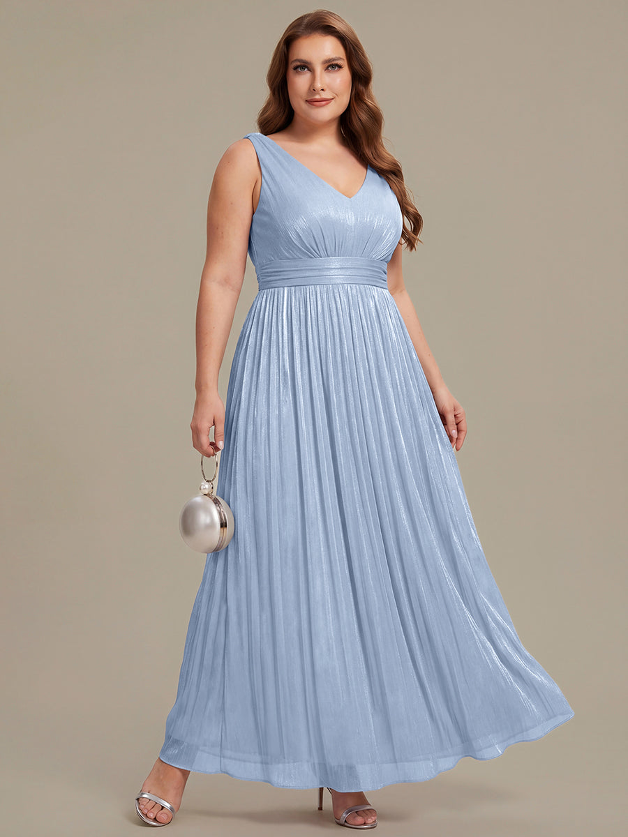 Gathered Sea-island filament fabircs Sleeveless Evening Dress #color_Light Dusty Blue